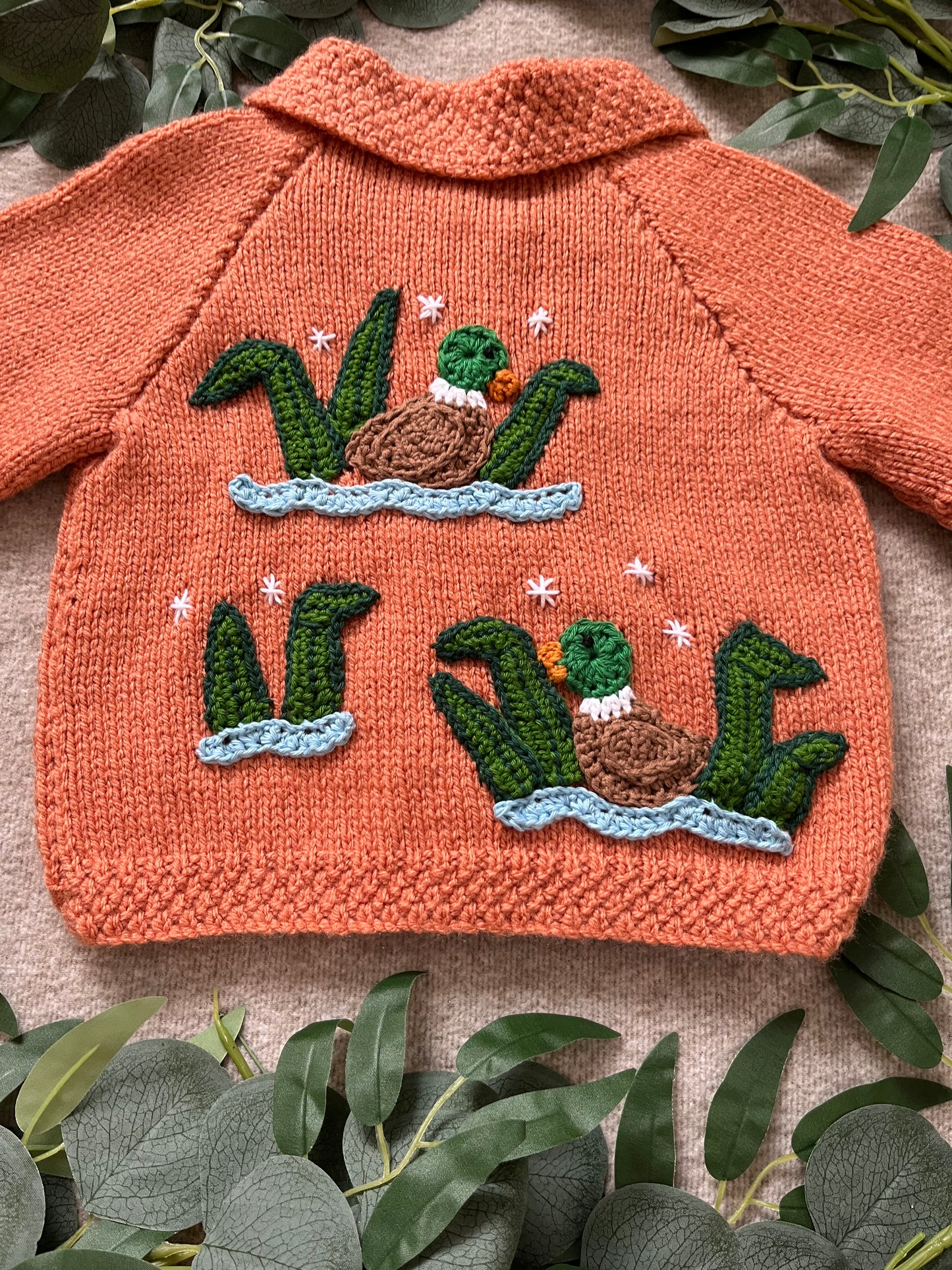 Size 12-18 Months, Duck Pond, Collar Cardigan, Hand knitted Baby