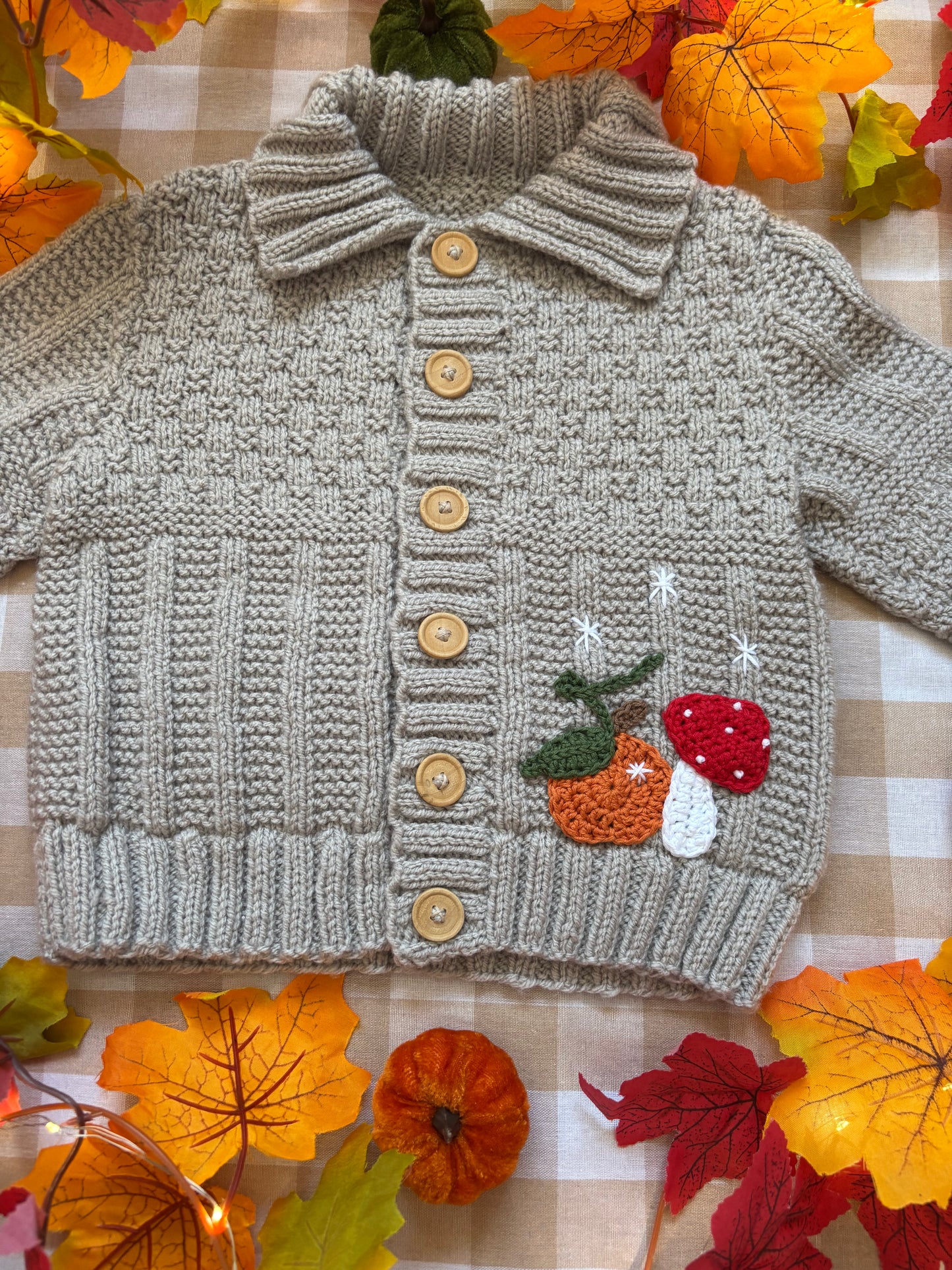 Size 1-2 Years, Mouse Pumpkin Patch, Beige Cardi