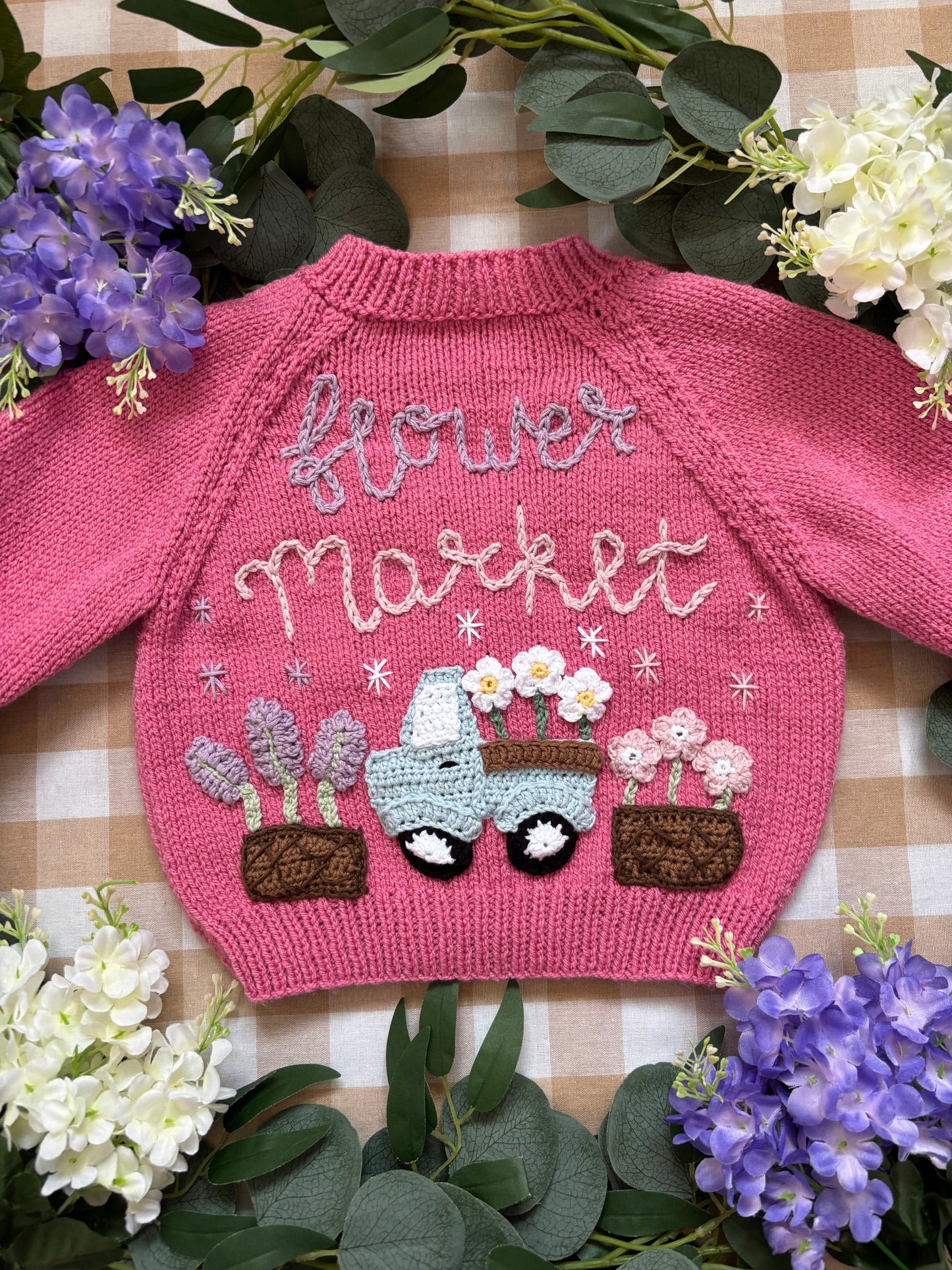 Size 1-2 Years, Flower Market, Pink Hand knitted Cardi