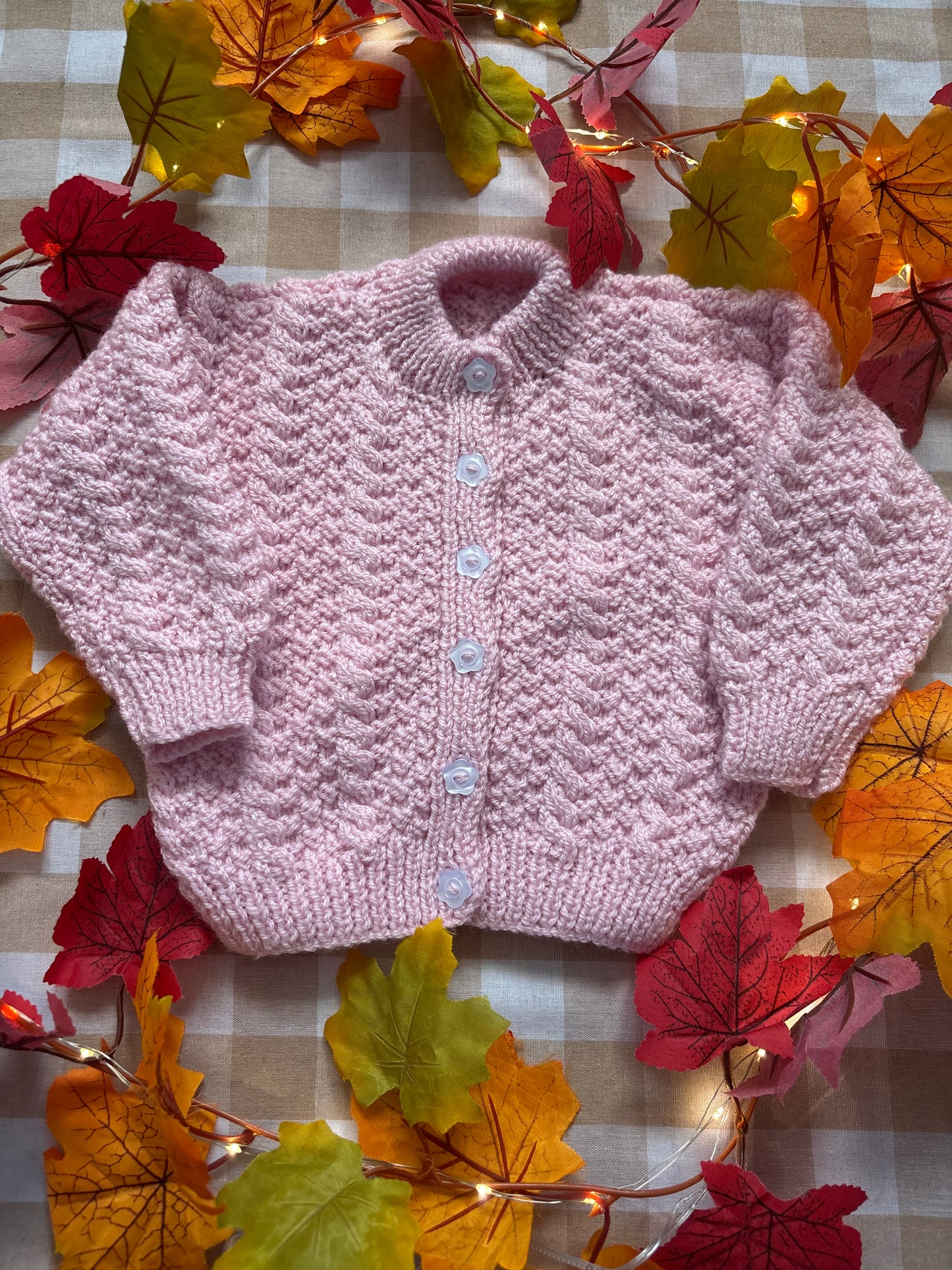 Personalise Me, Size 12 Months, Baby Pink Hand Knitted Cardi
