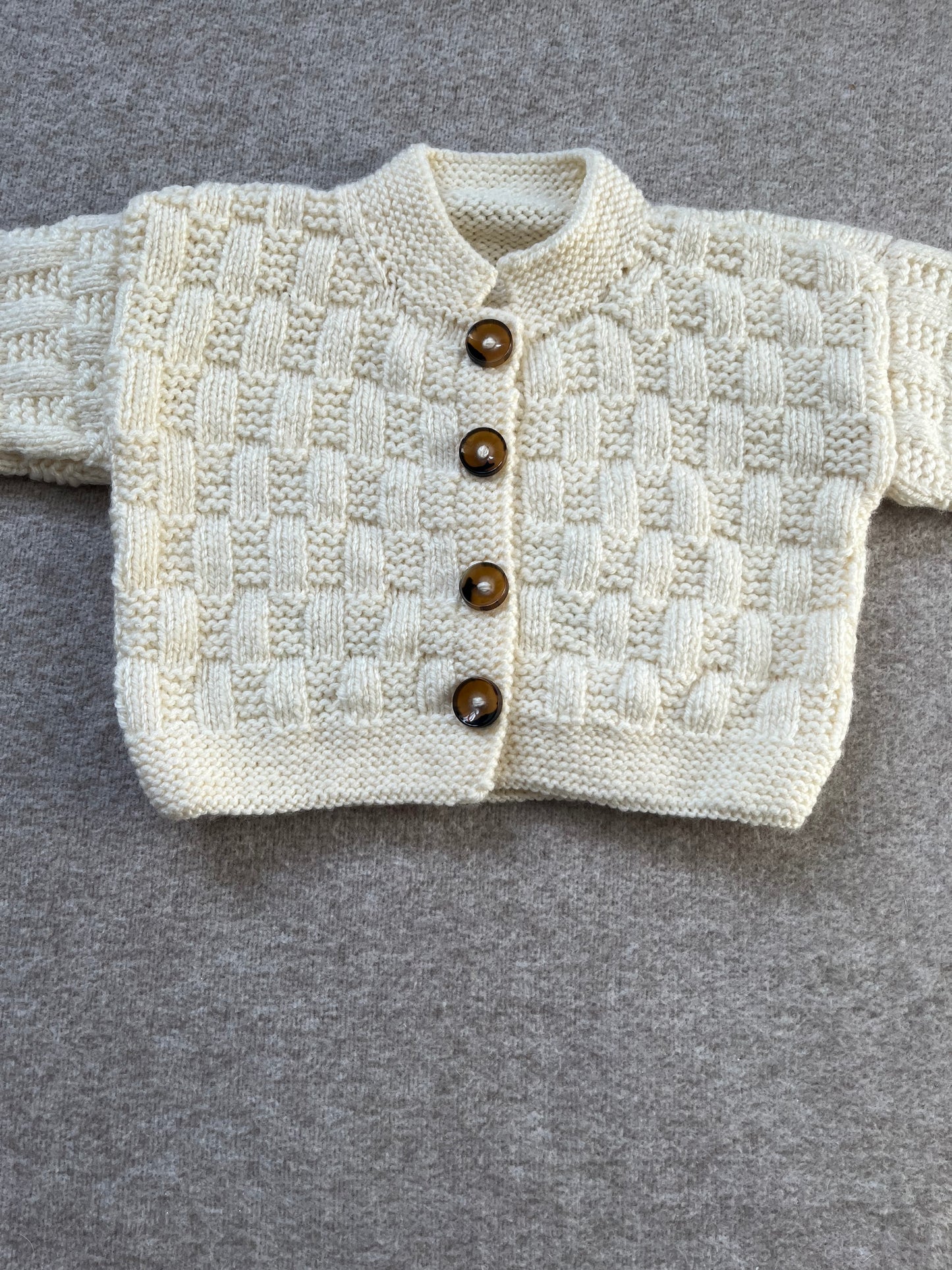 Size 6-12 Months, Sunflower Truck, Chunky Cream Hand Knitted Cardigan