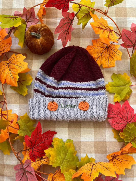 Personalise Me, Size 3-5 Years, Add Letter or Number, Purple/ Maroon Stripe Hat