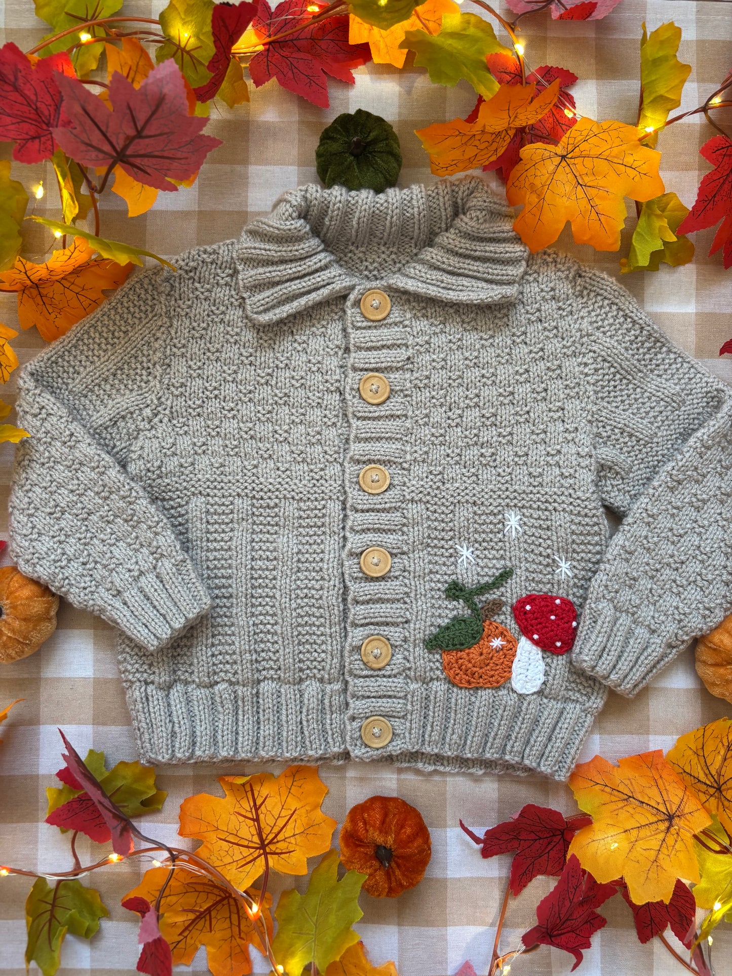 Size 1-2 Years, Mouse Pumpkin Patch, Beige Cardi