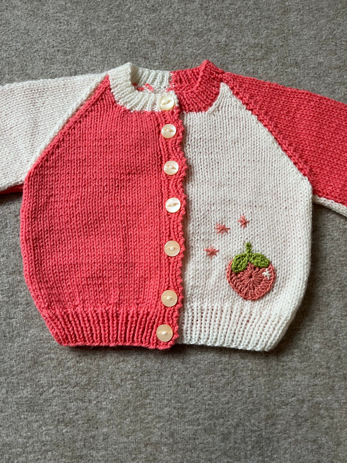 Size 12-18 Months, Peaches & Cream Hand Knitted Cardigan, Two tone Knitwear