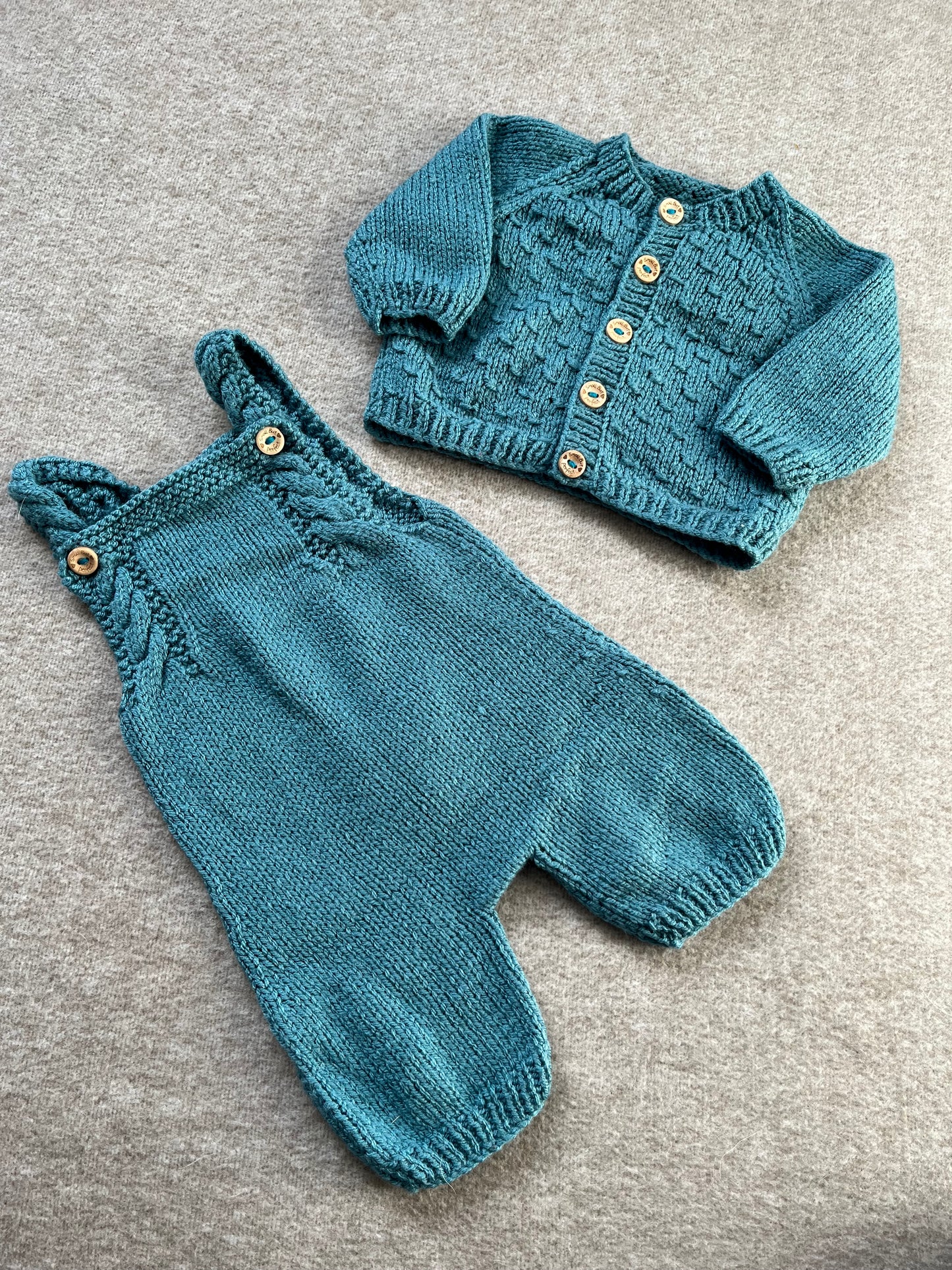 Size 0-3 Months, Baby Romper & Cardigan Set, Hand Knitted Turquoise Baby Gift, Little Lion