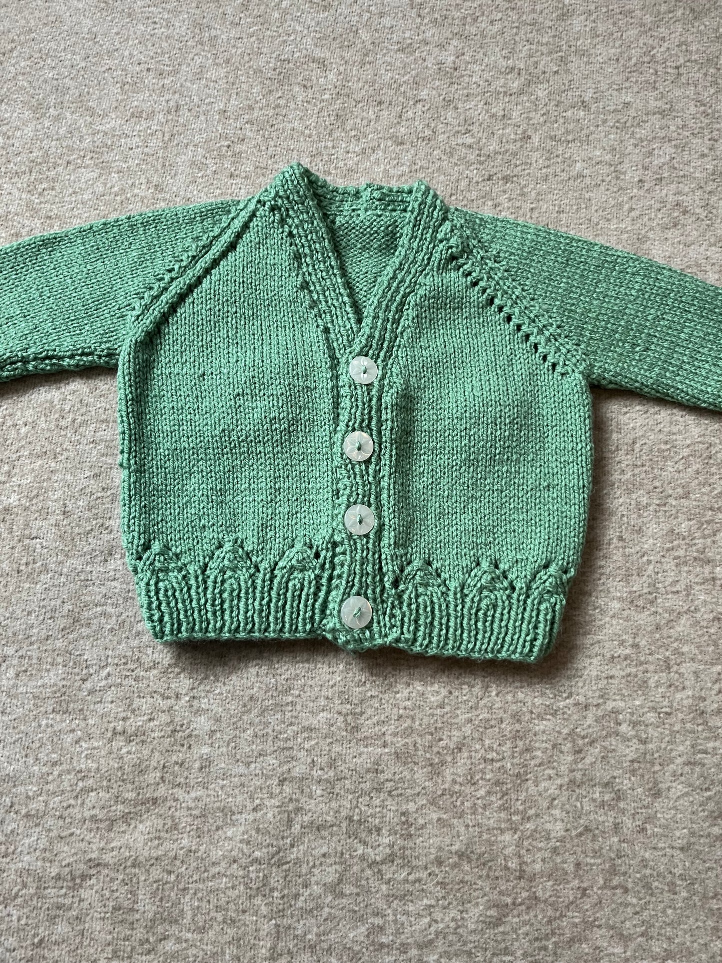 Size 6 Months, Farm Animal Green Cardigan, Hand Knitted Baby Cardigan