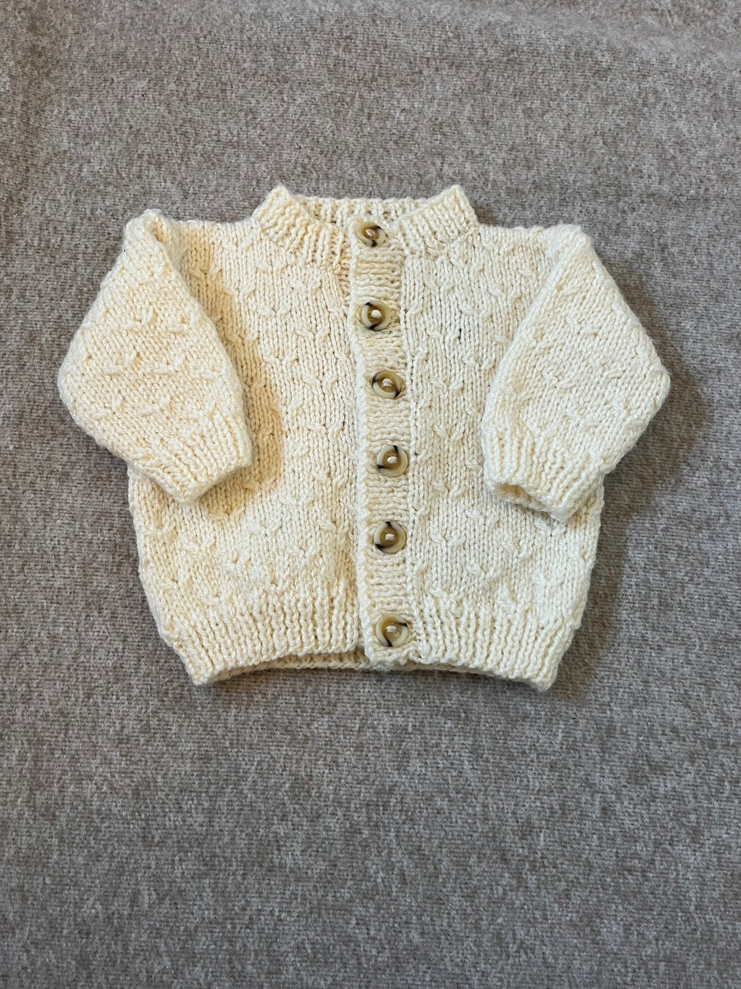 Size 0-3 Months, Hand knitted Cream Cardigan, Bears with Bow, New Baby Present