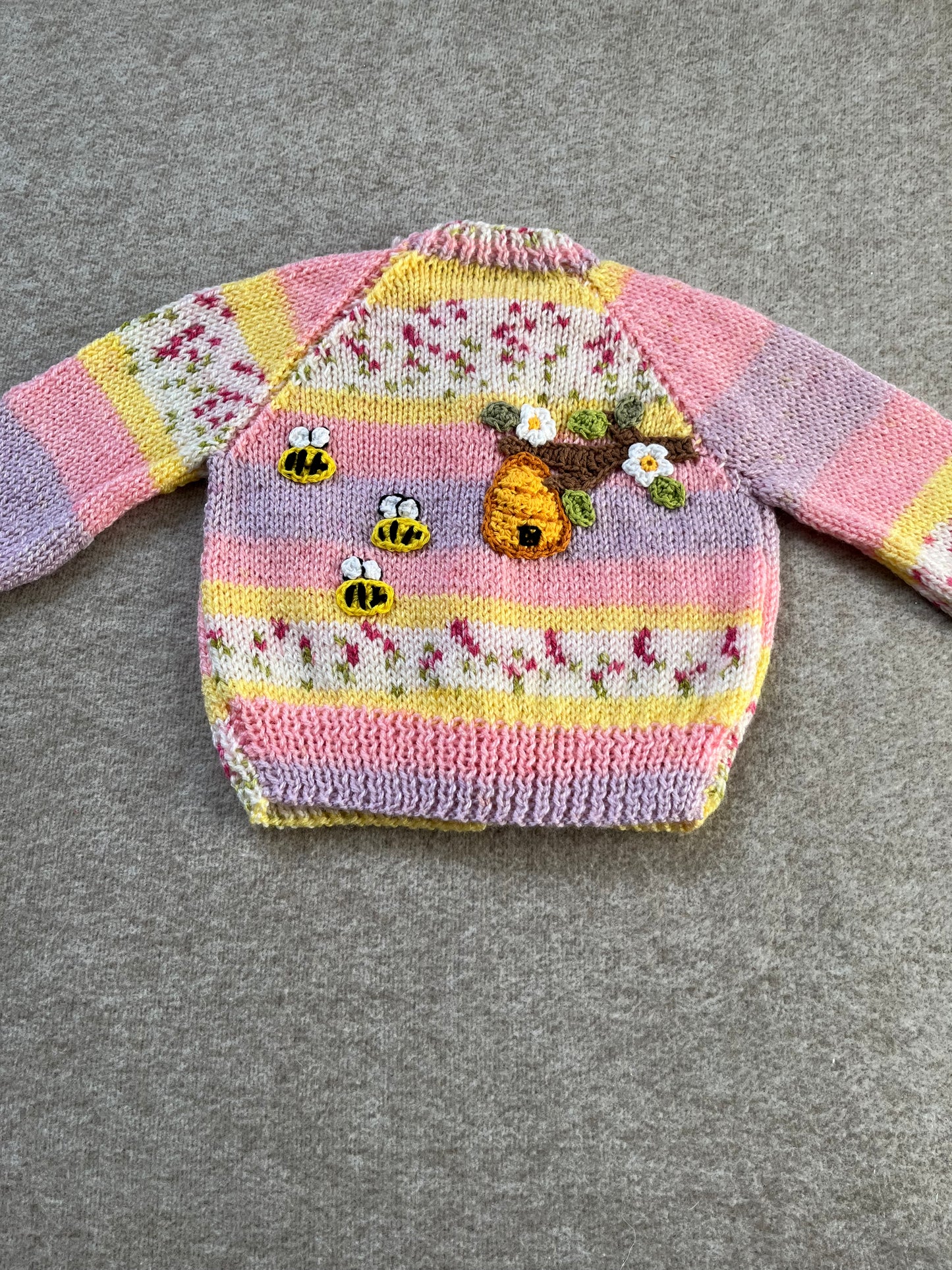 Size 6-12 Months, Hand Knitted Ombre Fleck Cardigan, Hand Knitted Baby, Bumble Bee