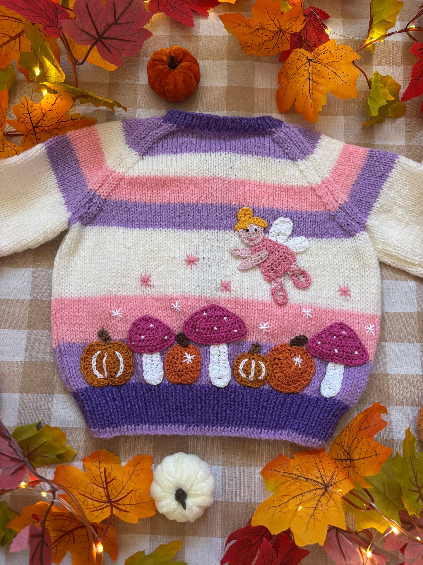 Size 1-2 years, Fairy Pumpkin Patch, Striped pink/purple/white