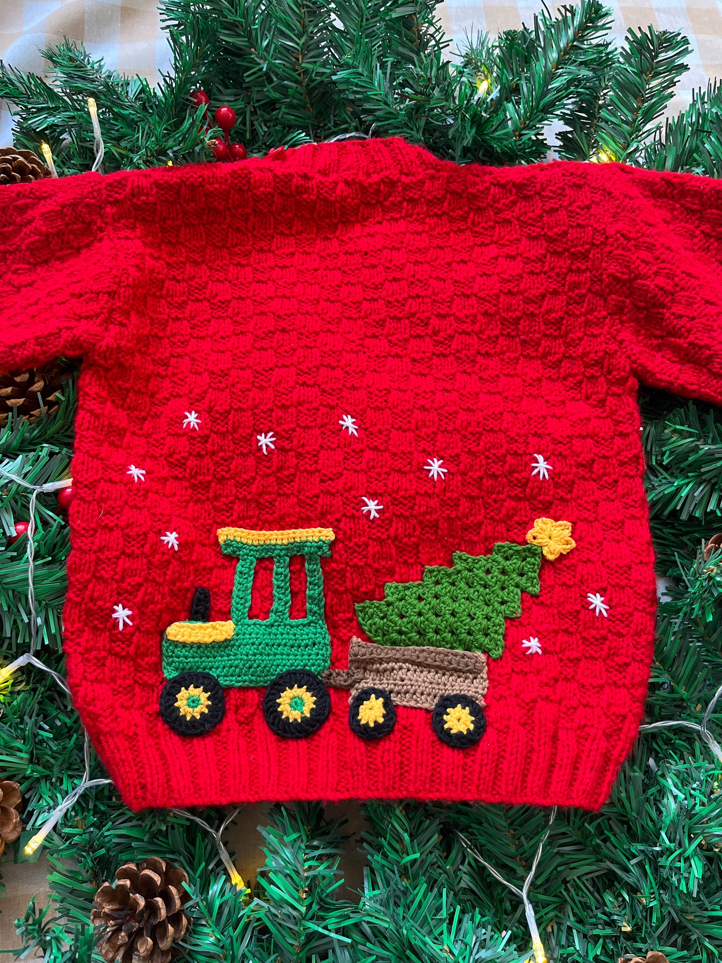 Personalise Me, Size 3-5 Years, Tractor & Christmas Tree Red Name Jumper