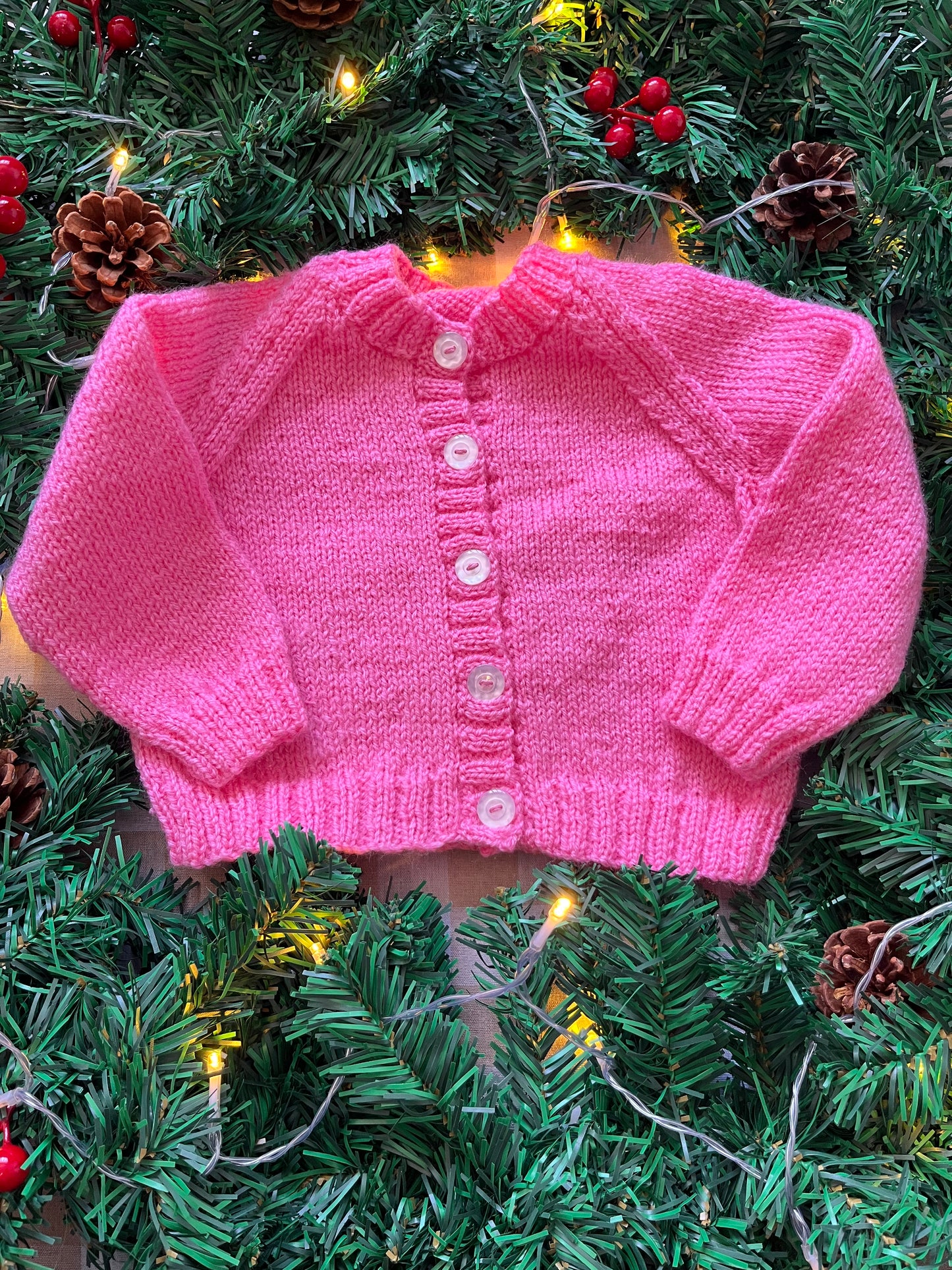 Size 12 Months, Reindeer in the Forest, Pink Baby Cardigan