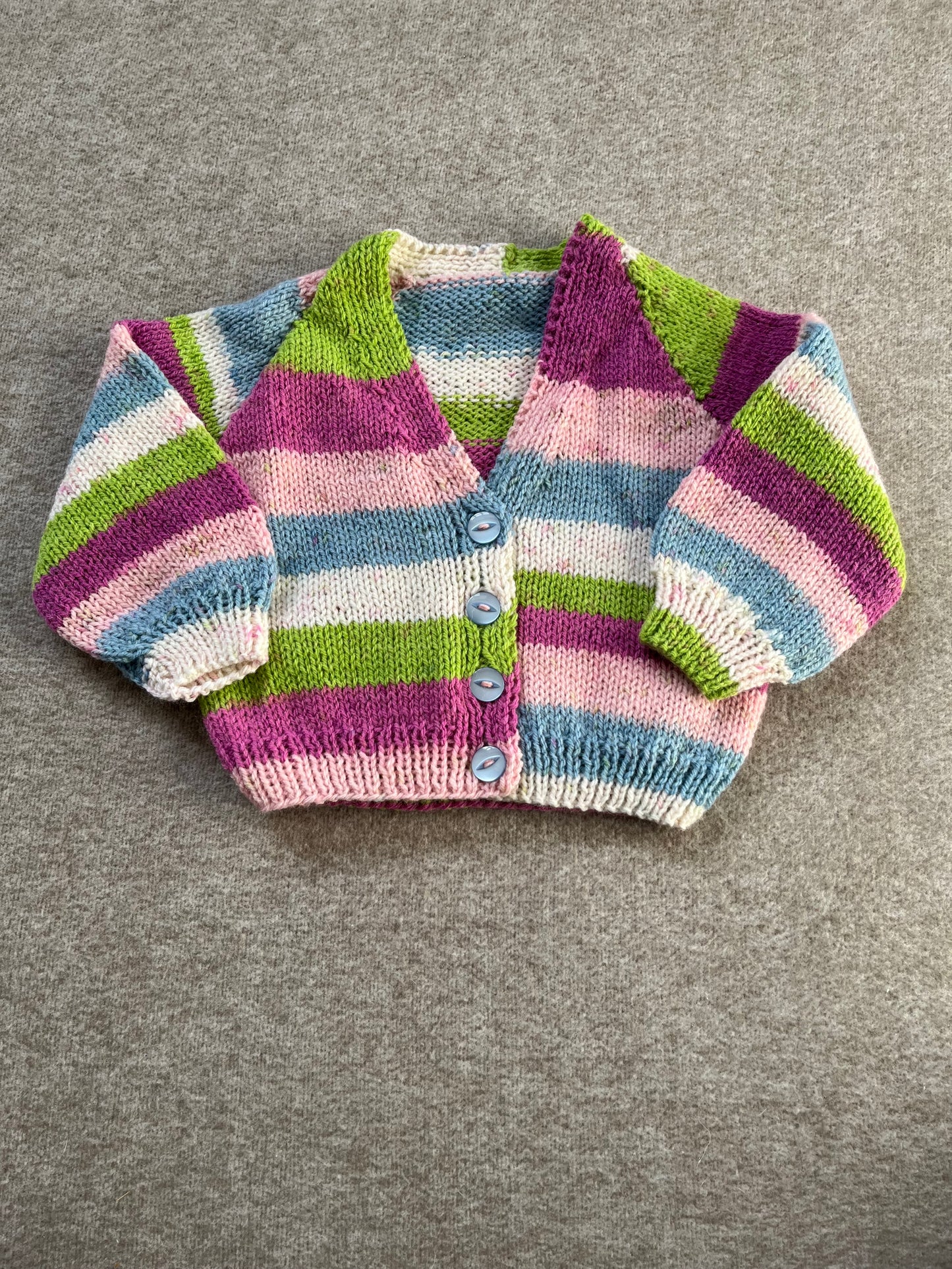 Size 6-12 Months, Sunflower Tractor, Stripe Hand Knitted Cardigan