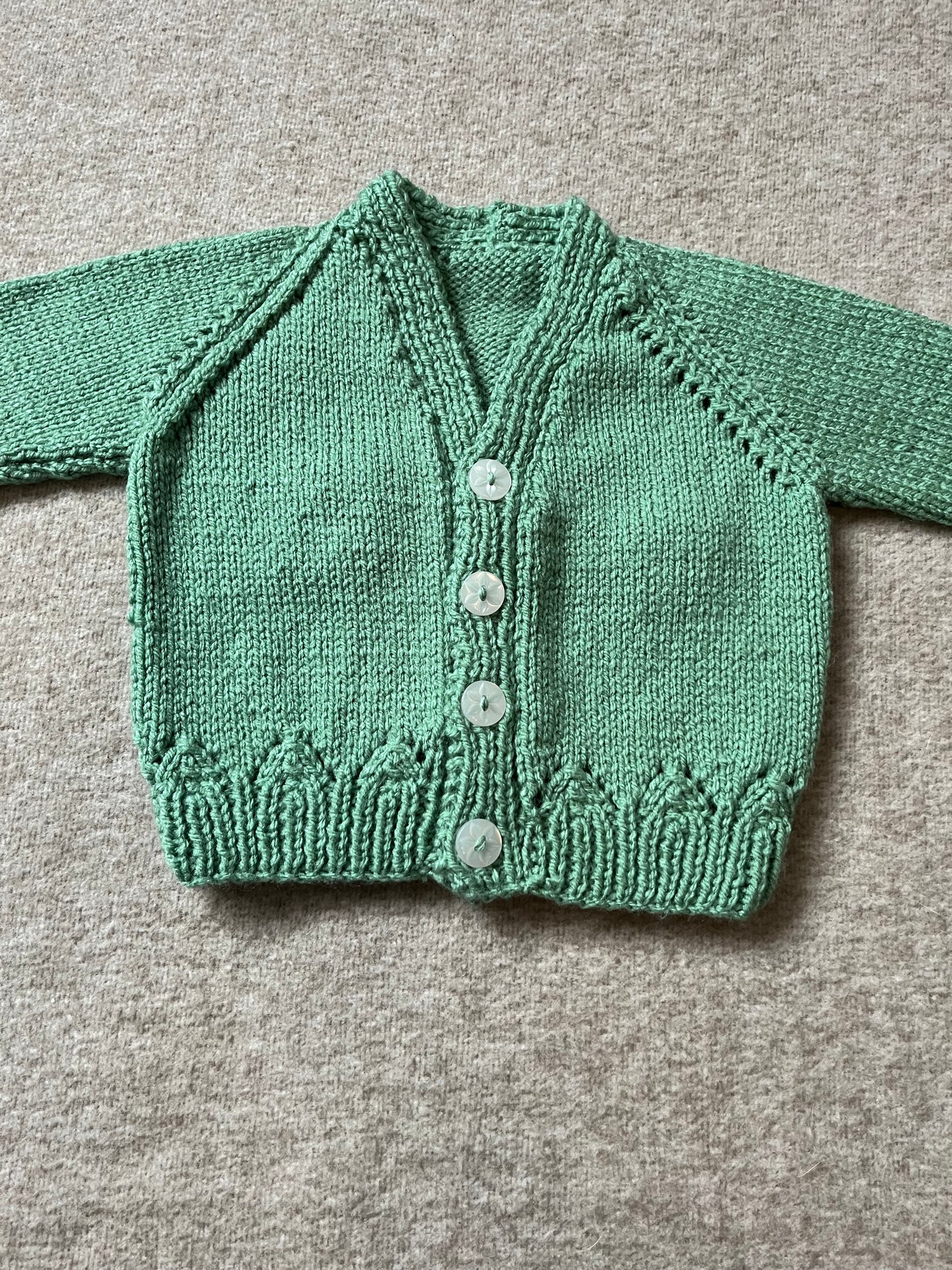 Size 6 Months, Farm Animal Green Cardigan, Hand Knitted Baby Cardigan