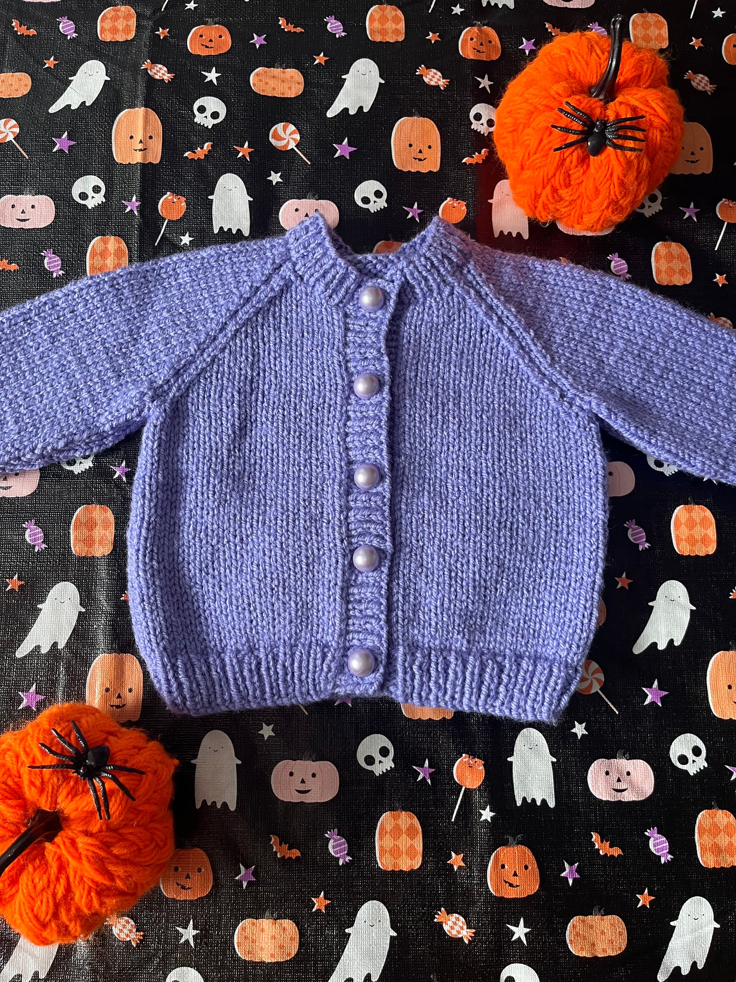 Size 0-6 Months, Little Boo, Purple Hand Knitted Cardigan