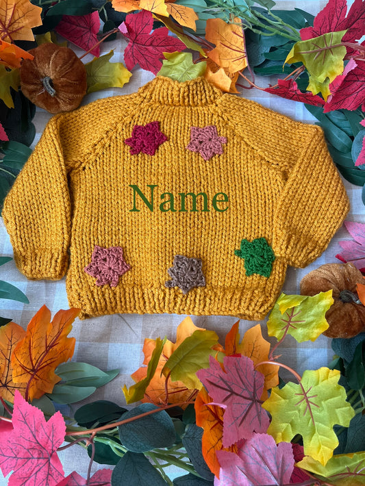 Personalise Me, Size 6 Months, Mustard Autumn Leaves Name Cardigan