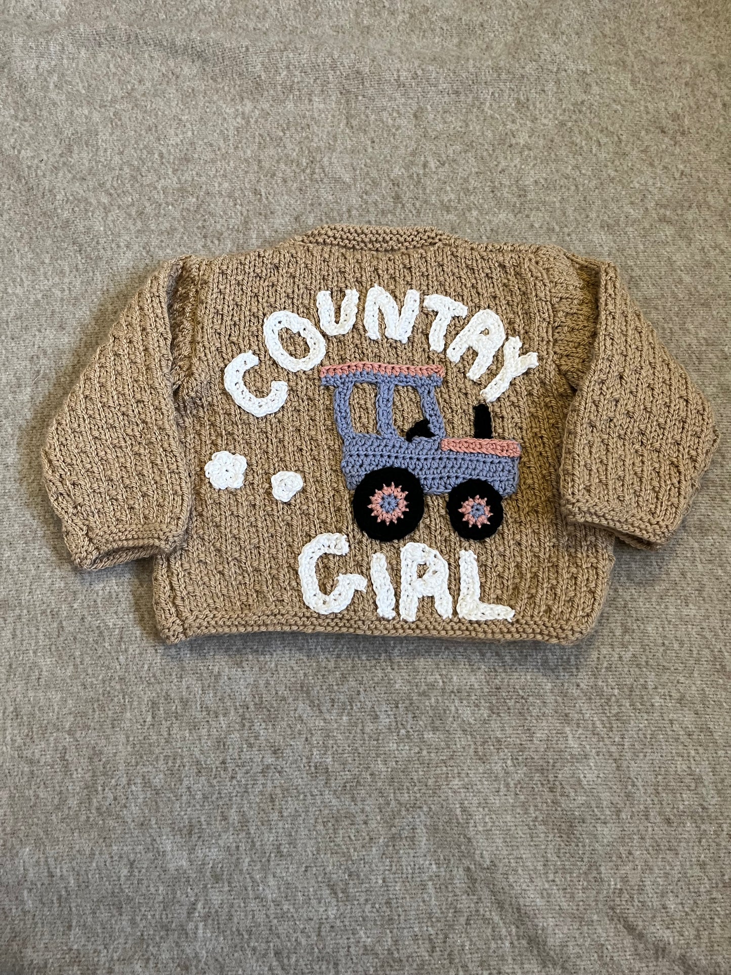 Size 0-6 Months, Country Girl, Brown Hand knitted Cardigan, Babyshower Gift, Baby Girl Gift