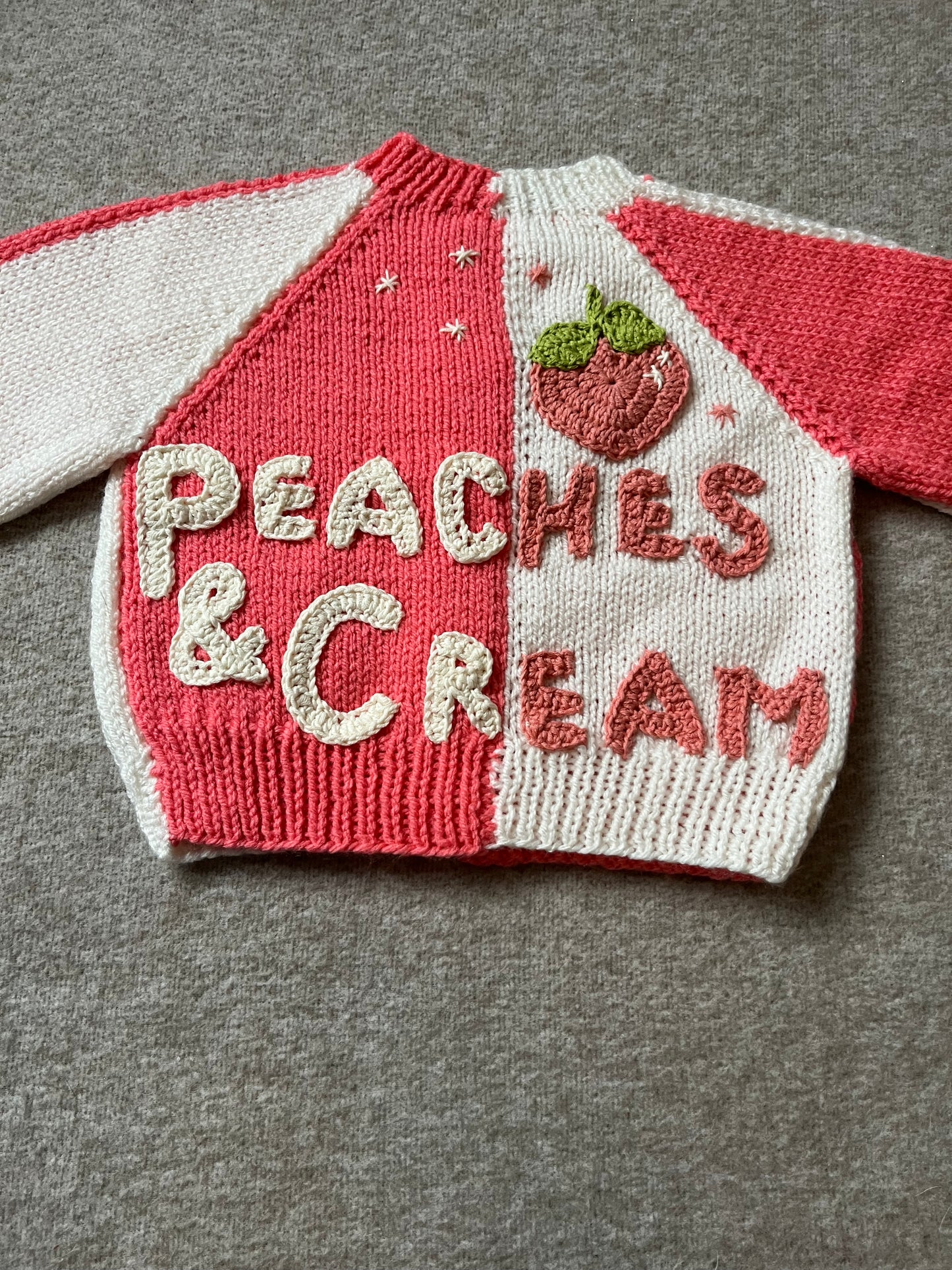 Size 12-18 Months, Peaches & Cream Hand Knitted Cardigan, Two tone Knitwear