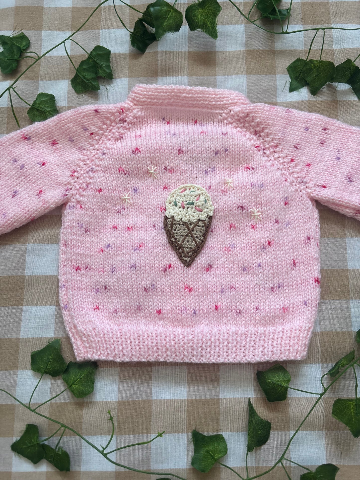 Size 0-3 Months, Pink fleck Cardi, Sprinkle Ice Cream