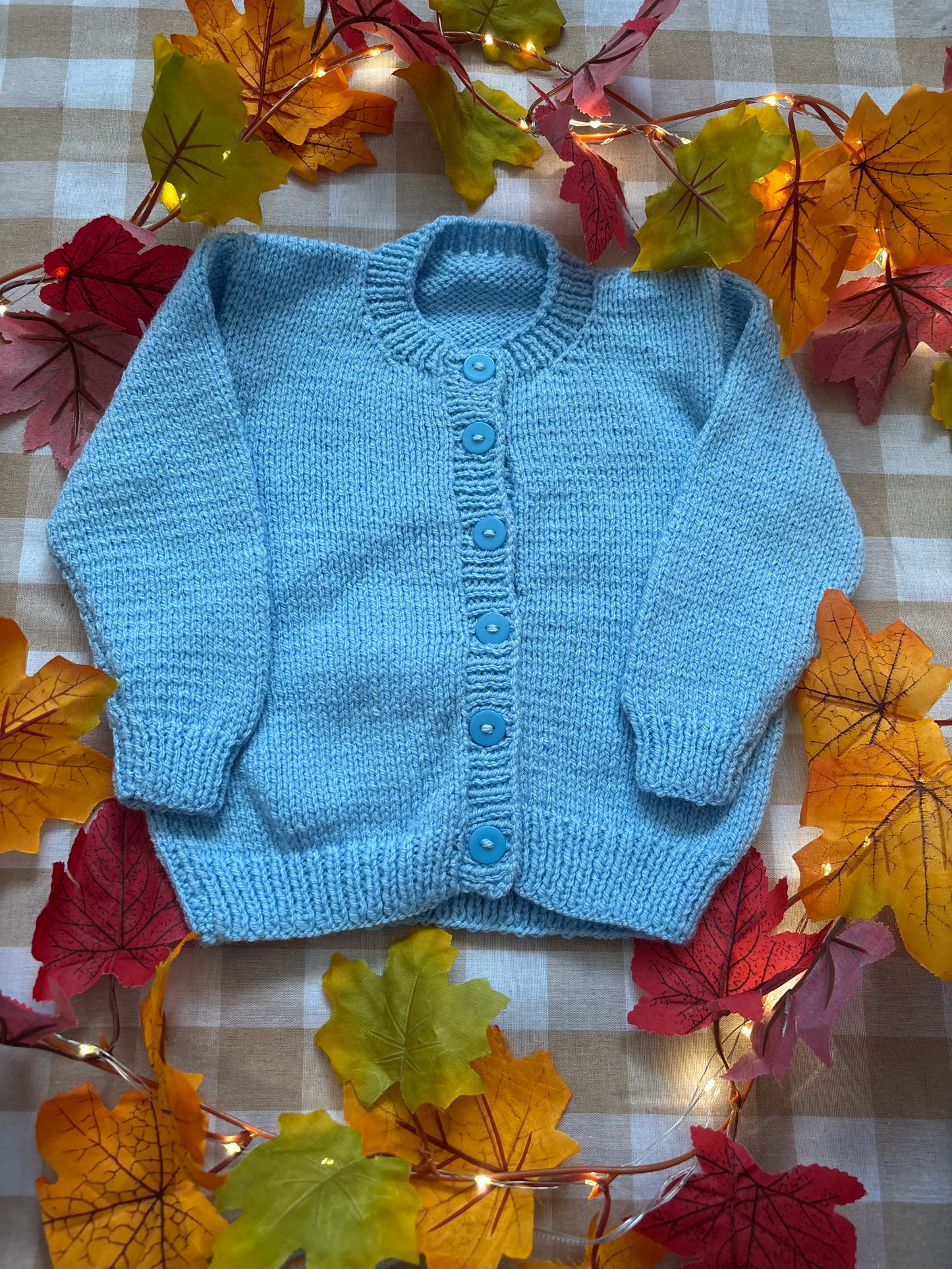 Personalise Me, Size 12 Months, Baby Blue Hand knitted Cardi