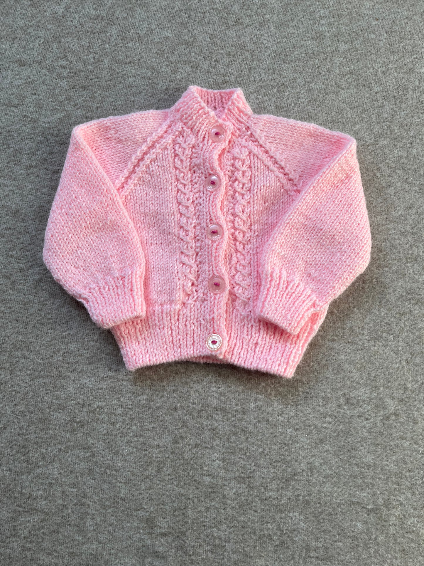 Size 3-6 Months, Pink Baby Bear Hand Knitted Cardigan