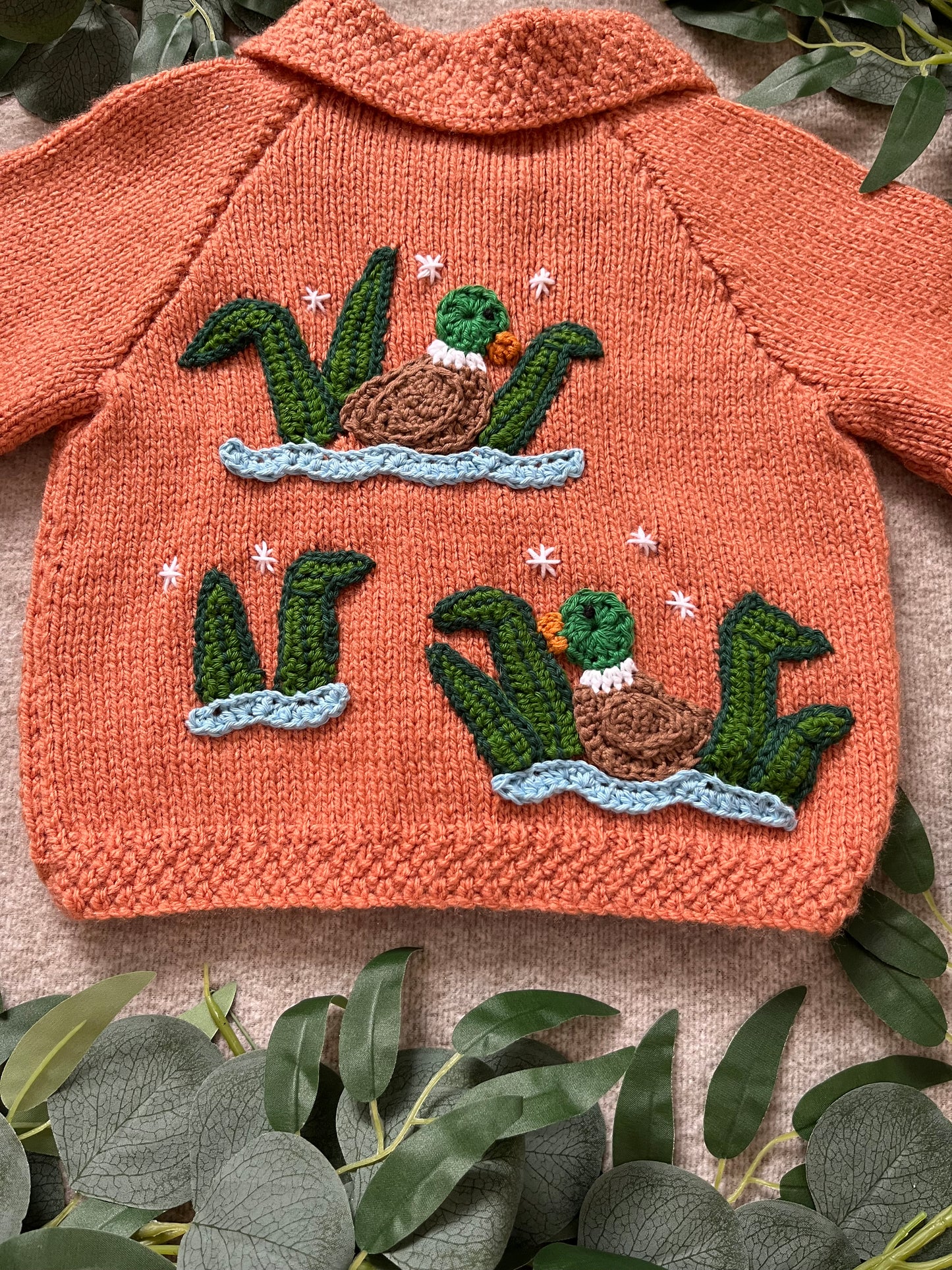 Size 12-18 Months, Duck Pond, Collar Cardigan, Hand knitted Baby