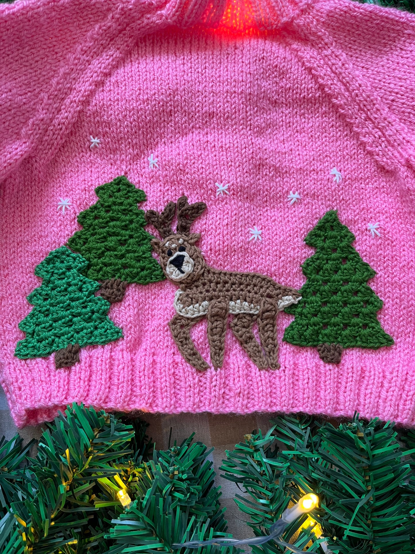 Size 12 Months, Reindeer in the Forest, Pink Baby Cardigan