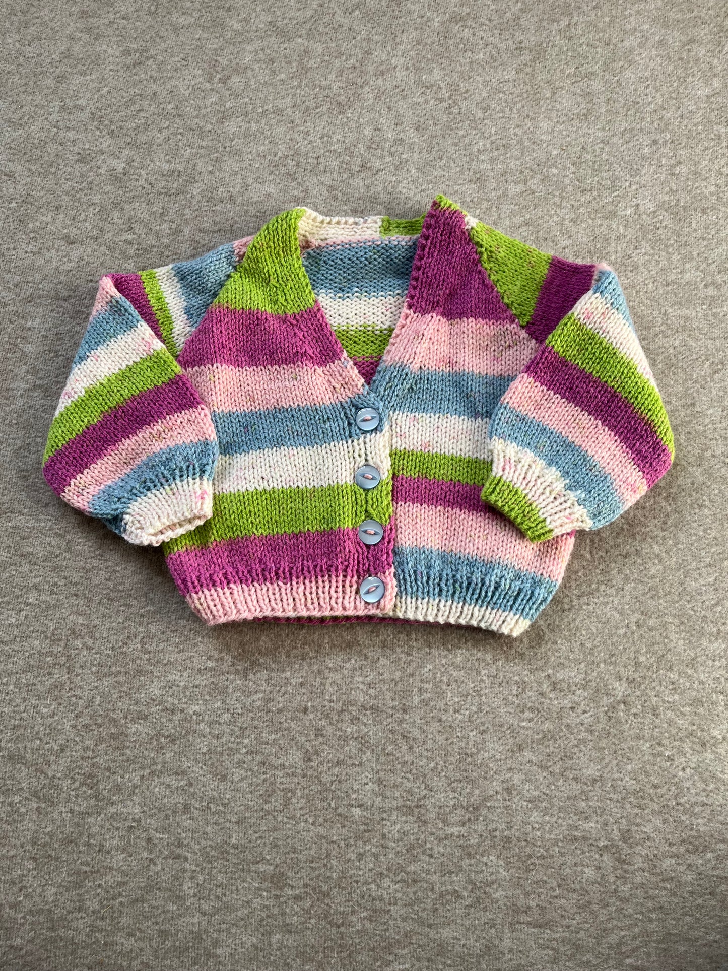 Size 6-12 Months, Sunflower Tractor, Stripe Hand Knitted Cardigan