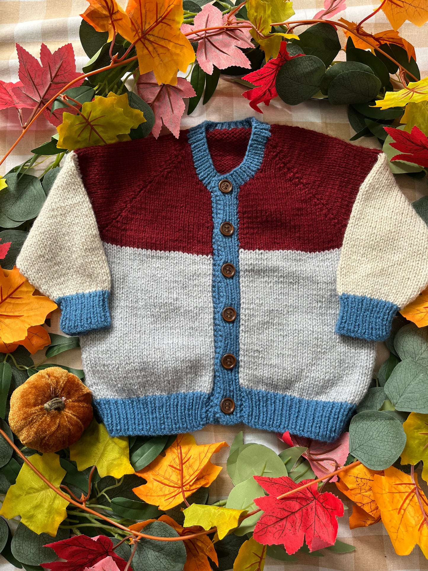 Size 1-2 Years, Field Mouse with Pumpkins, Burgundy, Beige and Grey
