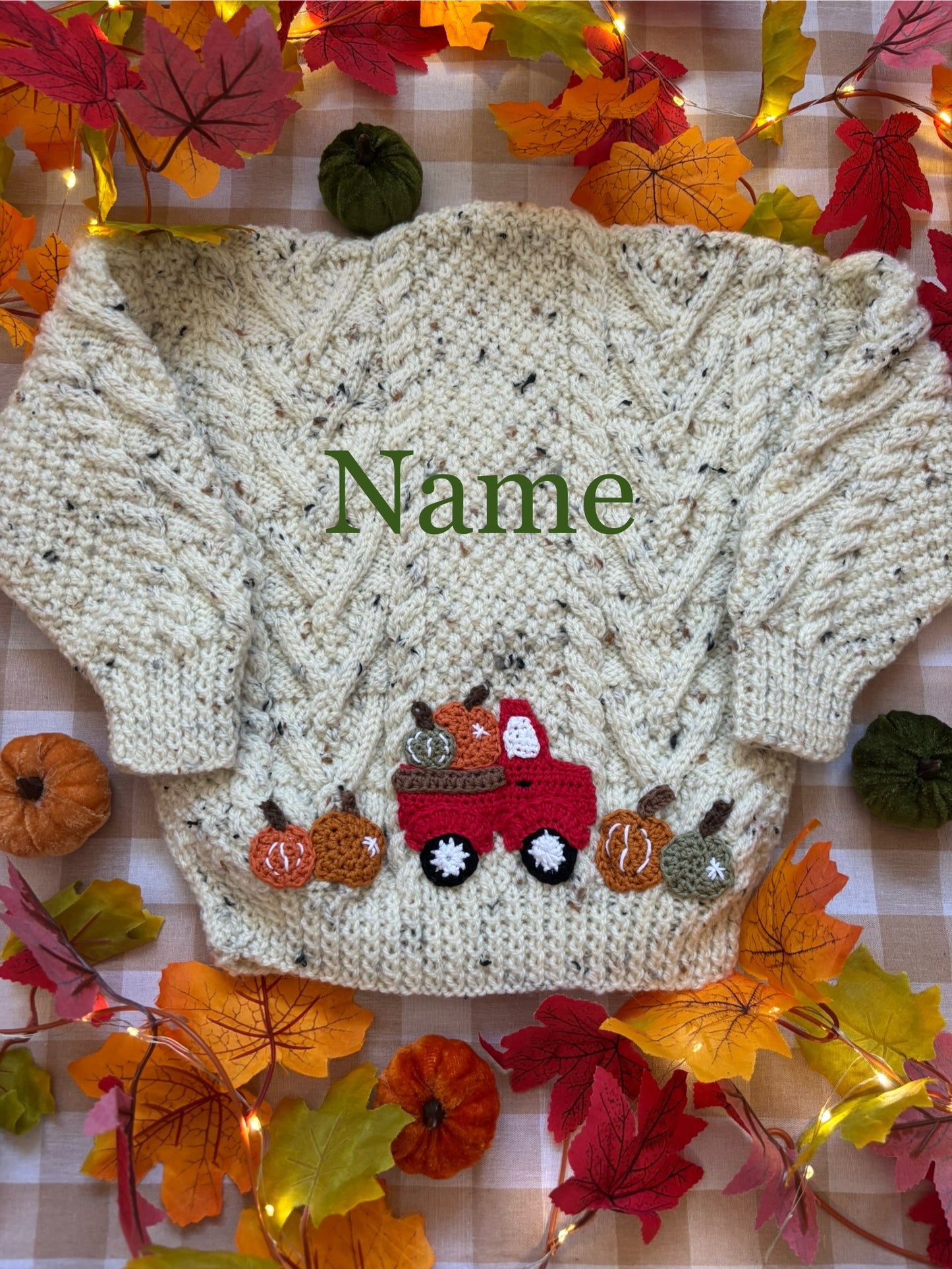 Personalise Me, Size 3-4 years, Red Pumpkin Truck Name Cardi