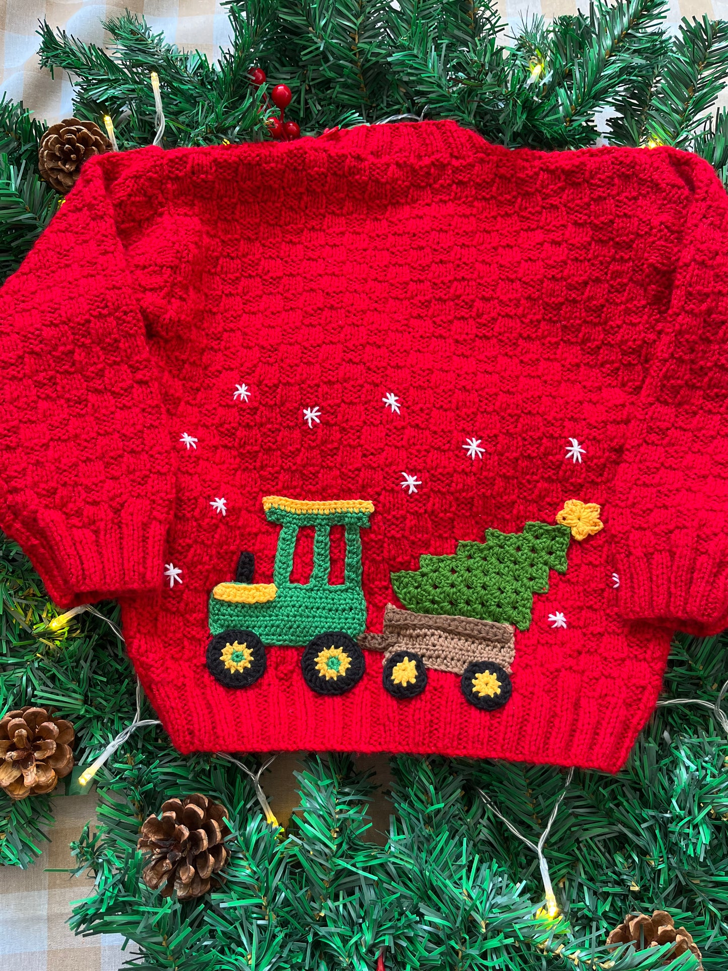 Personalise Me, Size 3-5 Years, Tractor & Christmas Tree Red Name Jumper