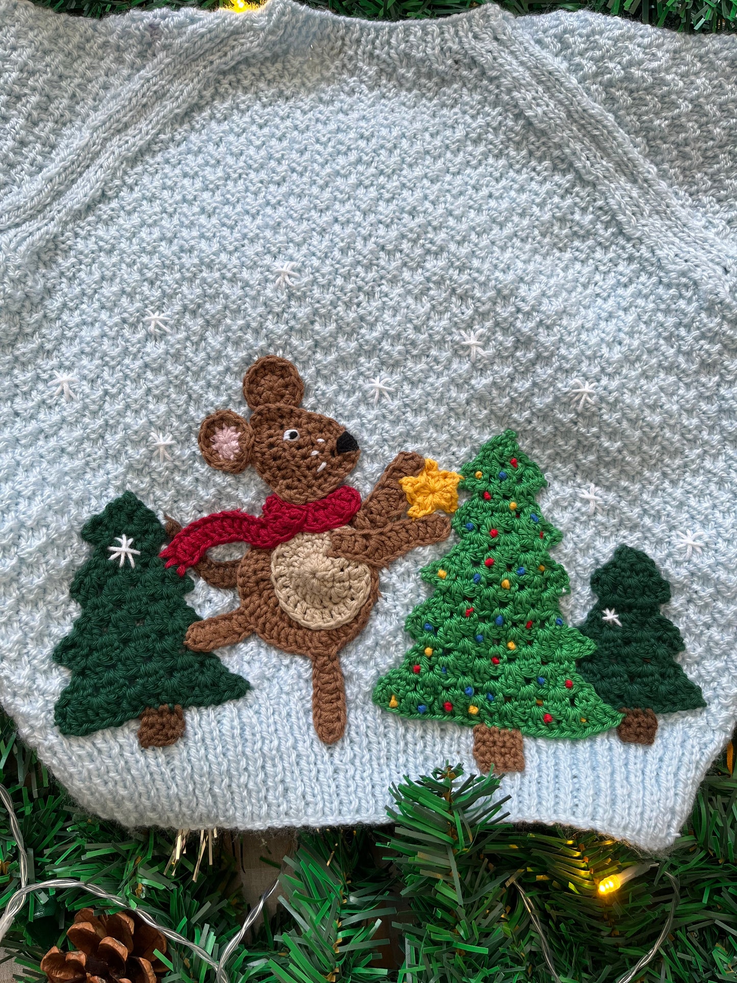 Size 2-3 years, Little Mouse, Baby Blue Christmas Cardi
