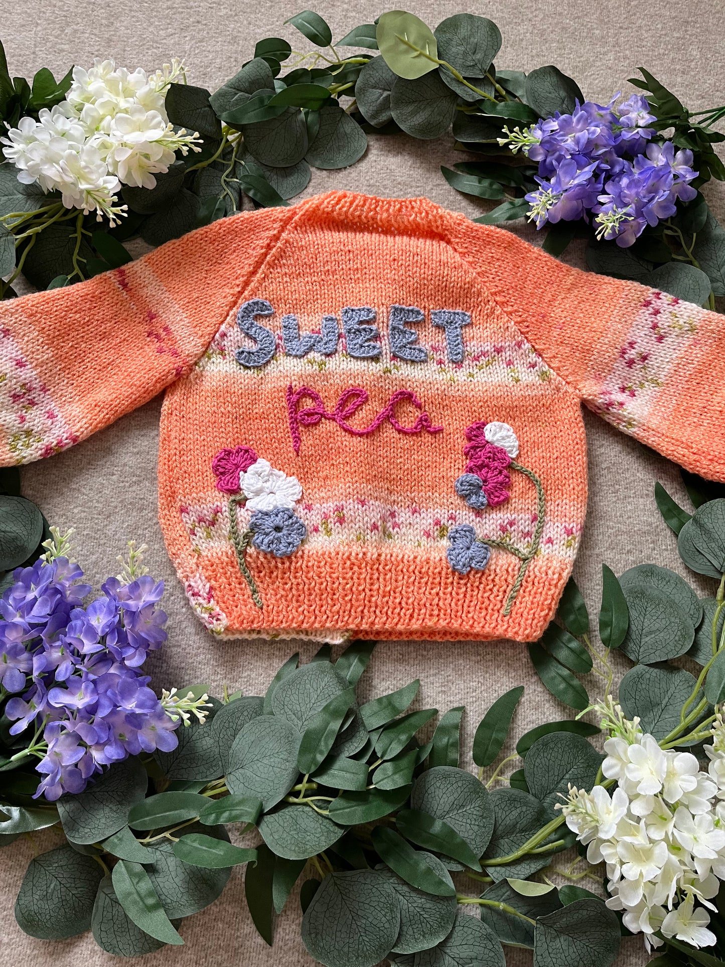 Size 12-18 Months, Sweet Pea, Coral Hand Knitted Cardigan