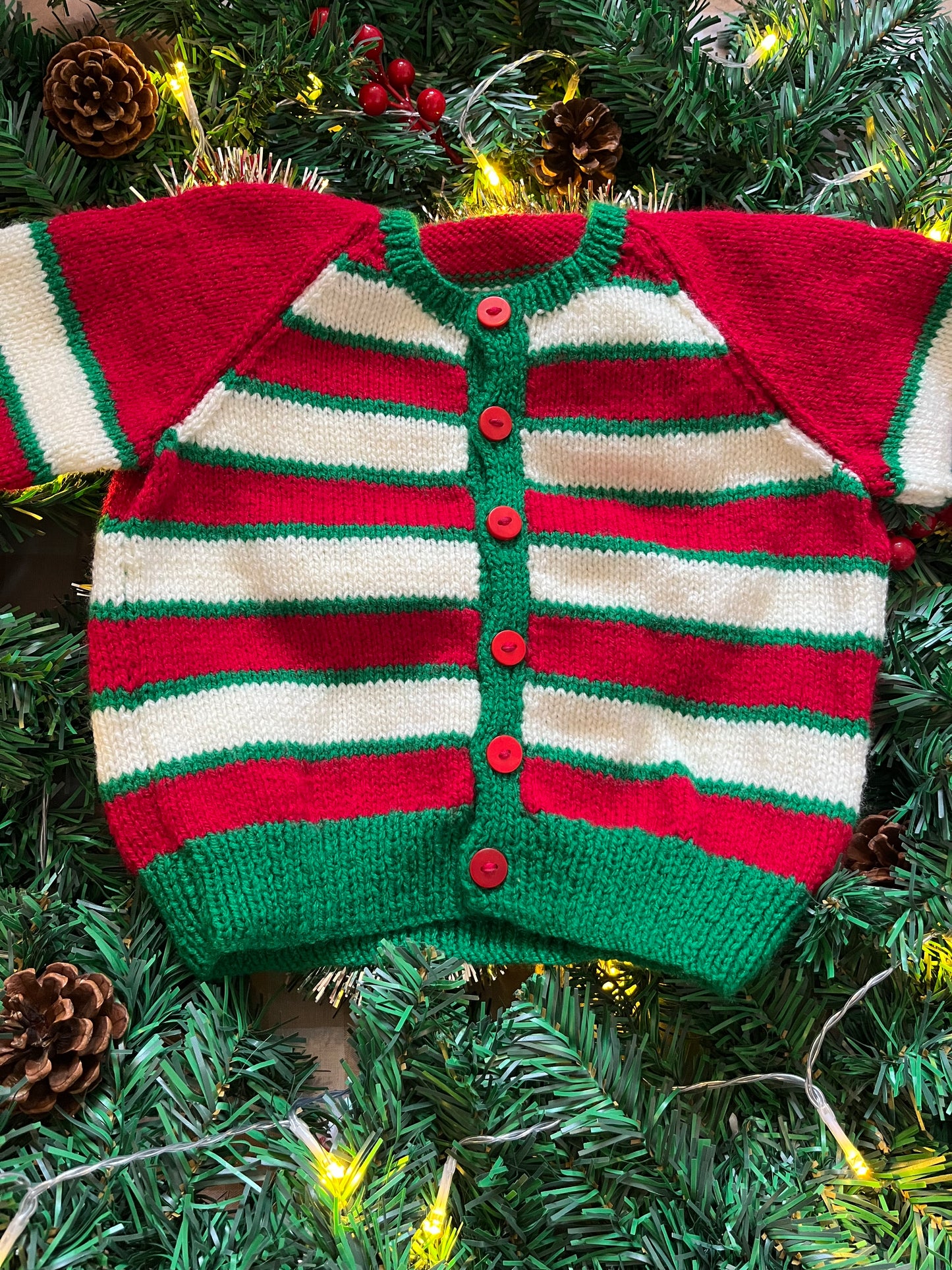 Personalise Me, Size 2-3 Years, Christmas Teddy Bear, Stripe Name Cardi